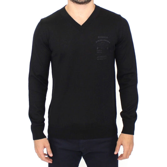 Ermanno Scervino Elegant Black V-Neck Wool Blend Sweater Ermanno Scervino