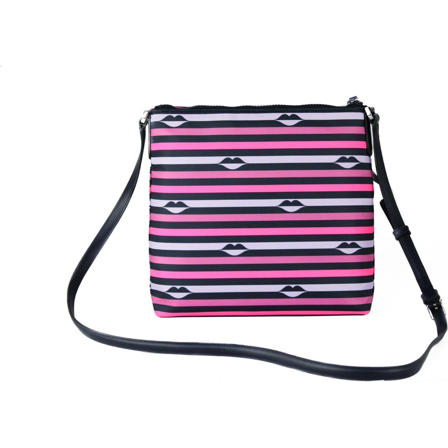 Kate Spade Jae Nylon Leather Flat Pink Striped Multi Crossbody HandBag Purse Kate Spade