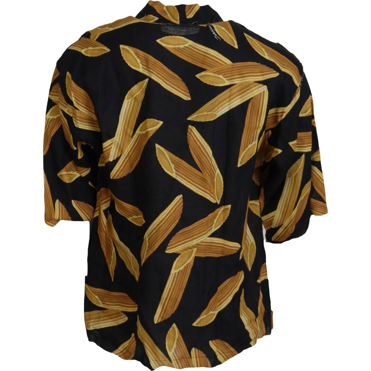 Dolce & Gabbana Black Linen Shirt with Penne Rigate Print Dolce & Gabbana