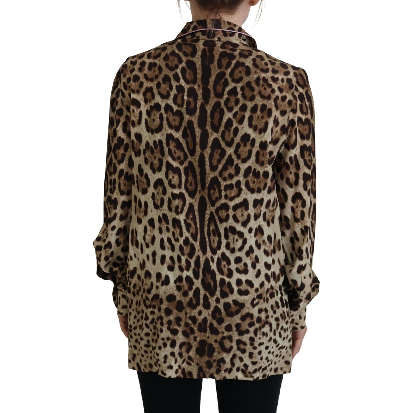 Dolce & Gabbana Elegant Silk Leopard Print Collared Top Dolce & Gabbana