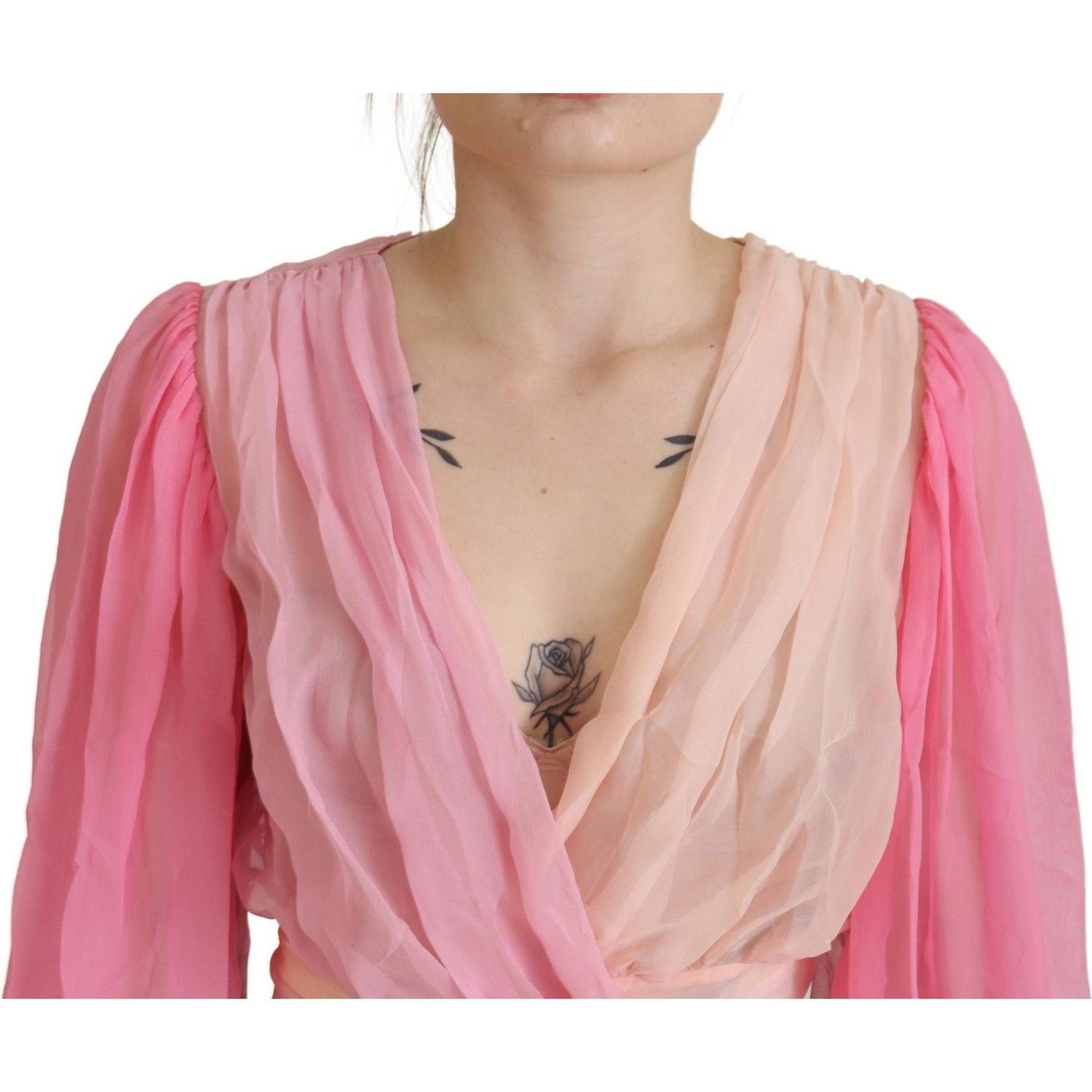 Dolce & Gabbana Silk V-Neckline Wrap Blouse in Pink Dolce & Gabbana