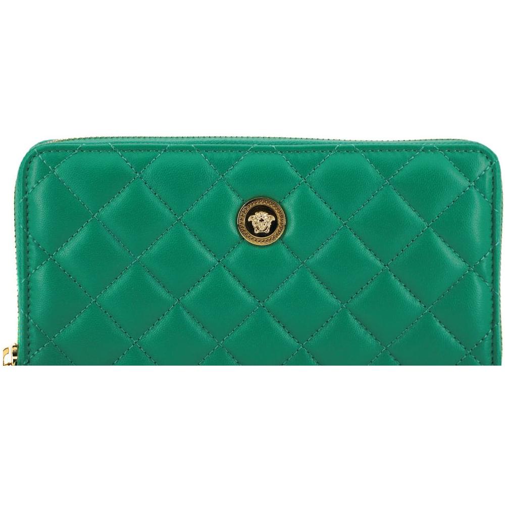 Versace Elegant Quilted Leather Zip Wallet WOMAN WALLETS Versace