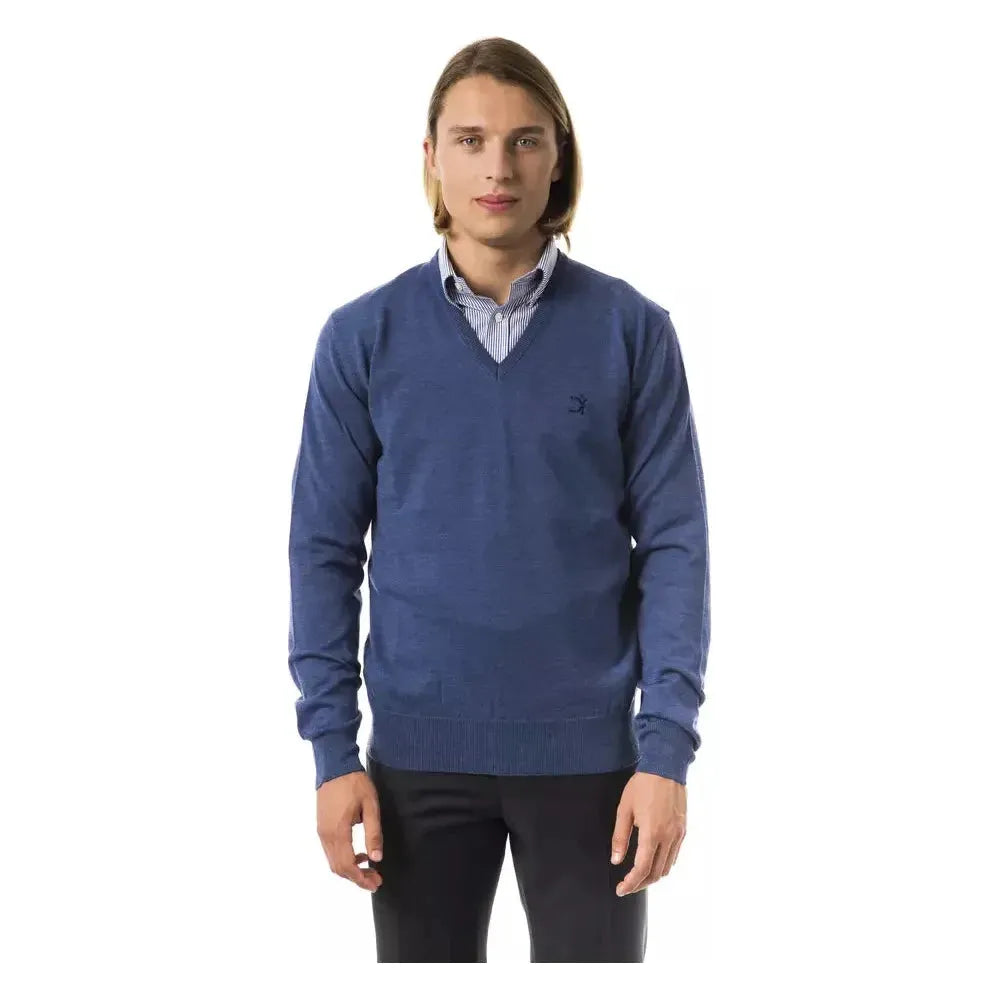 Uominitaliani Blue Merino Wool Men Sweater Uominitaliani