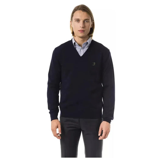 Uominitaliani Blue Merino Wool Men Sweater Uominitaliani