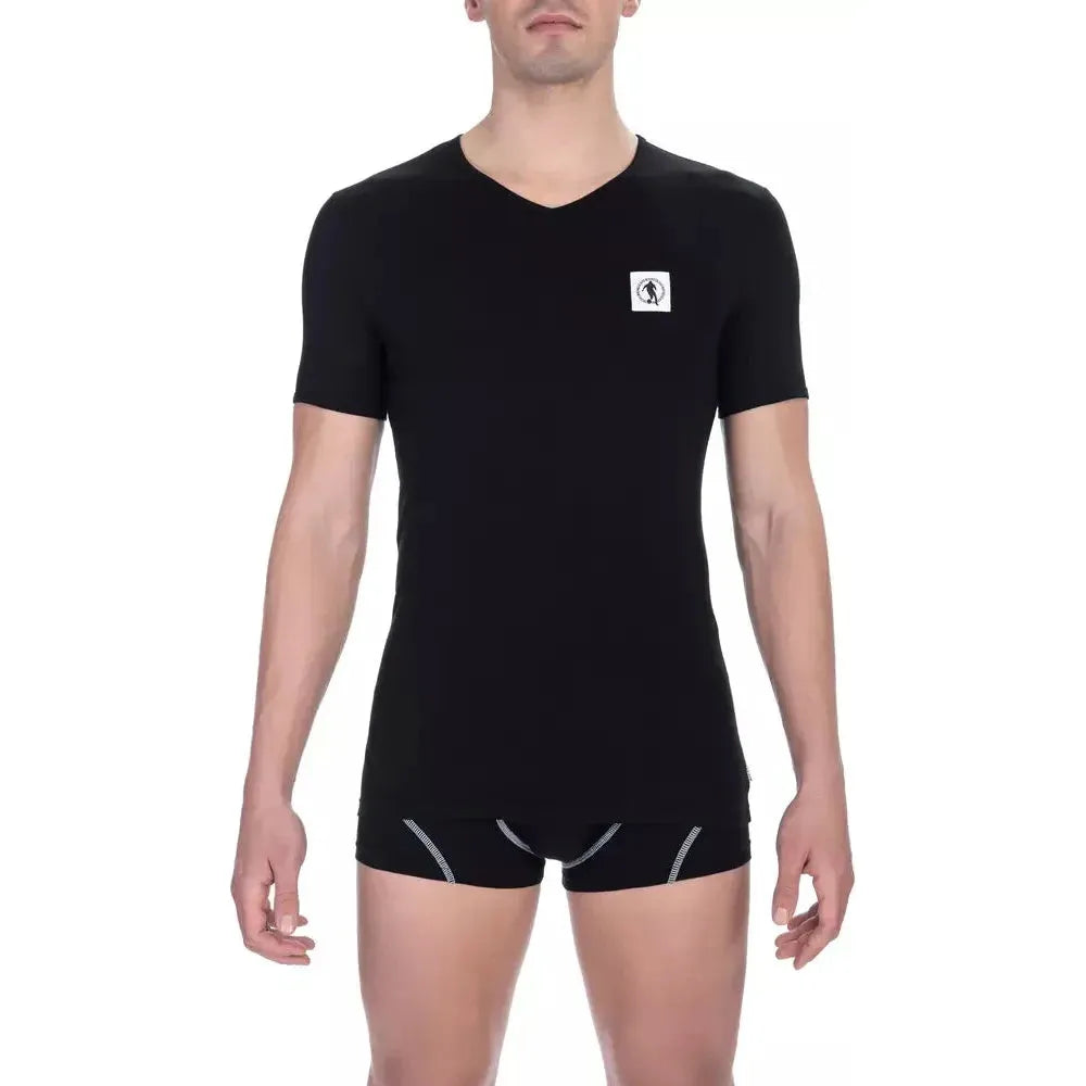 Bikkembergs Black Cotton Men's V-neck T-Shirt Bikkembergs