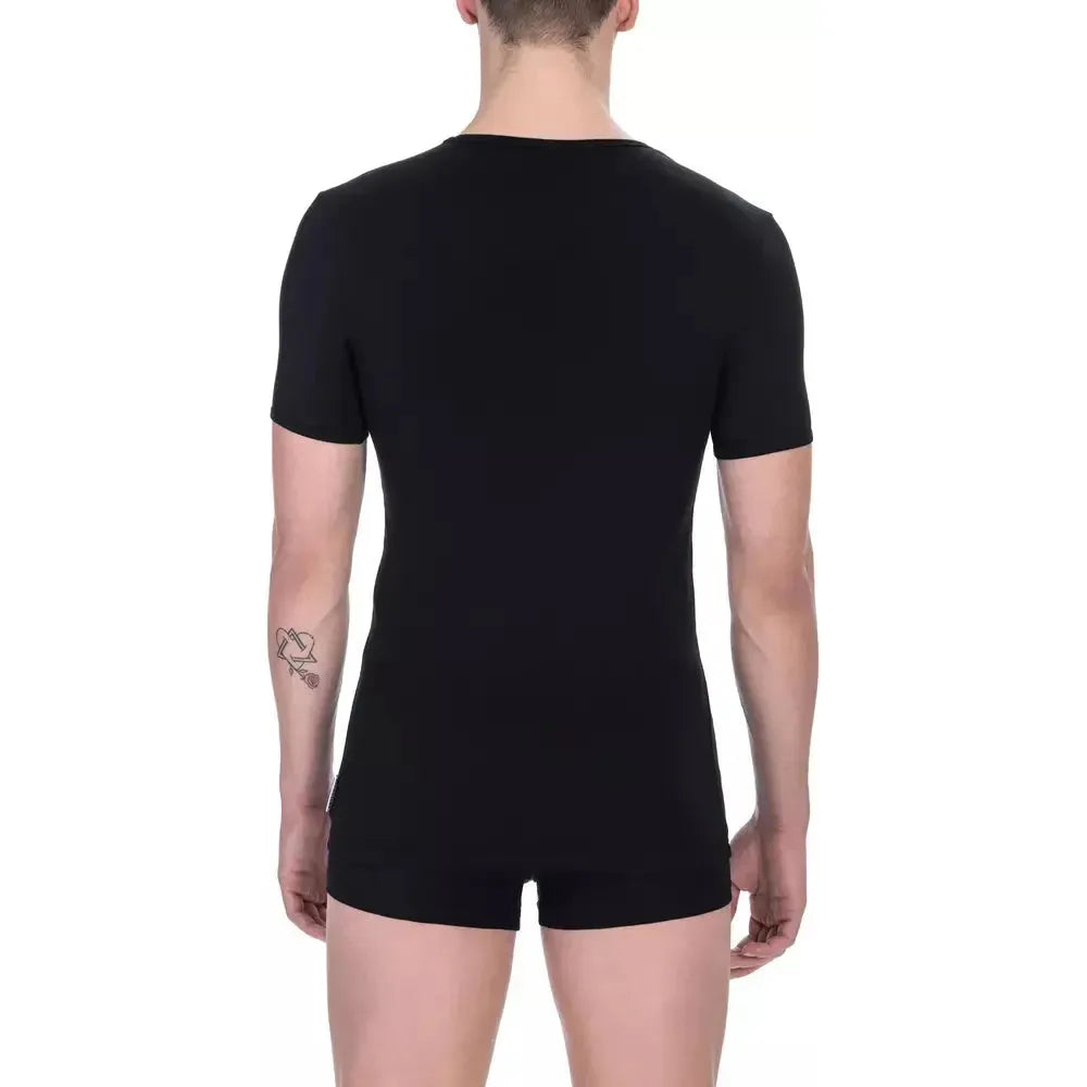 Bikkembergs Black Cotton Men's V-neck T-Shirt Bikkembergs