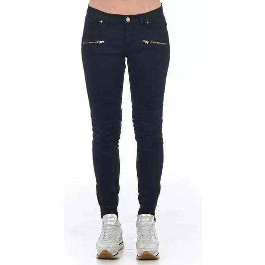 Frankie Morello Black Cotton Women's Biker Jean Jeans & Pants Frankie Morello