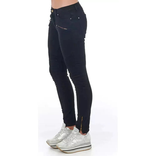 Frankie Morello Black Cotton Women's Biker Jean Jeans & Pants Frankie Morello