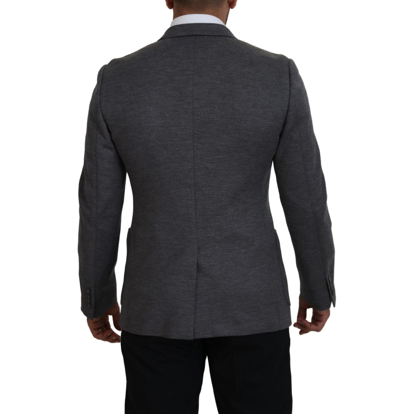 Dolce & Gabbana Elegant Gray Wool Blazer with Bee Crown Embroidery Dolce & Gabbana