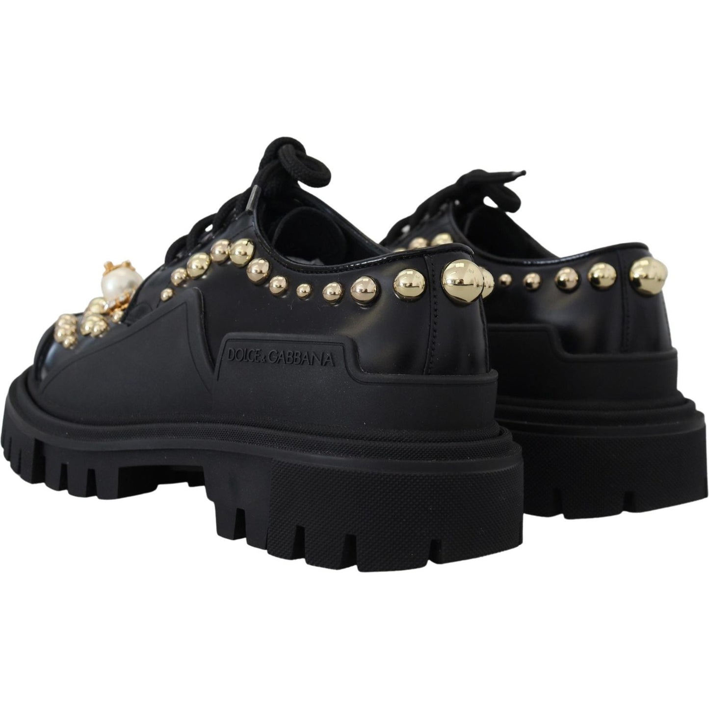 Dolce & Gabbana Timeless Black Leather Derby Flats with Glam Accents Dolce & Gabbana