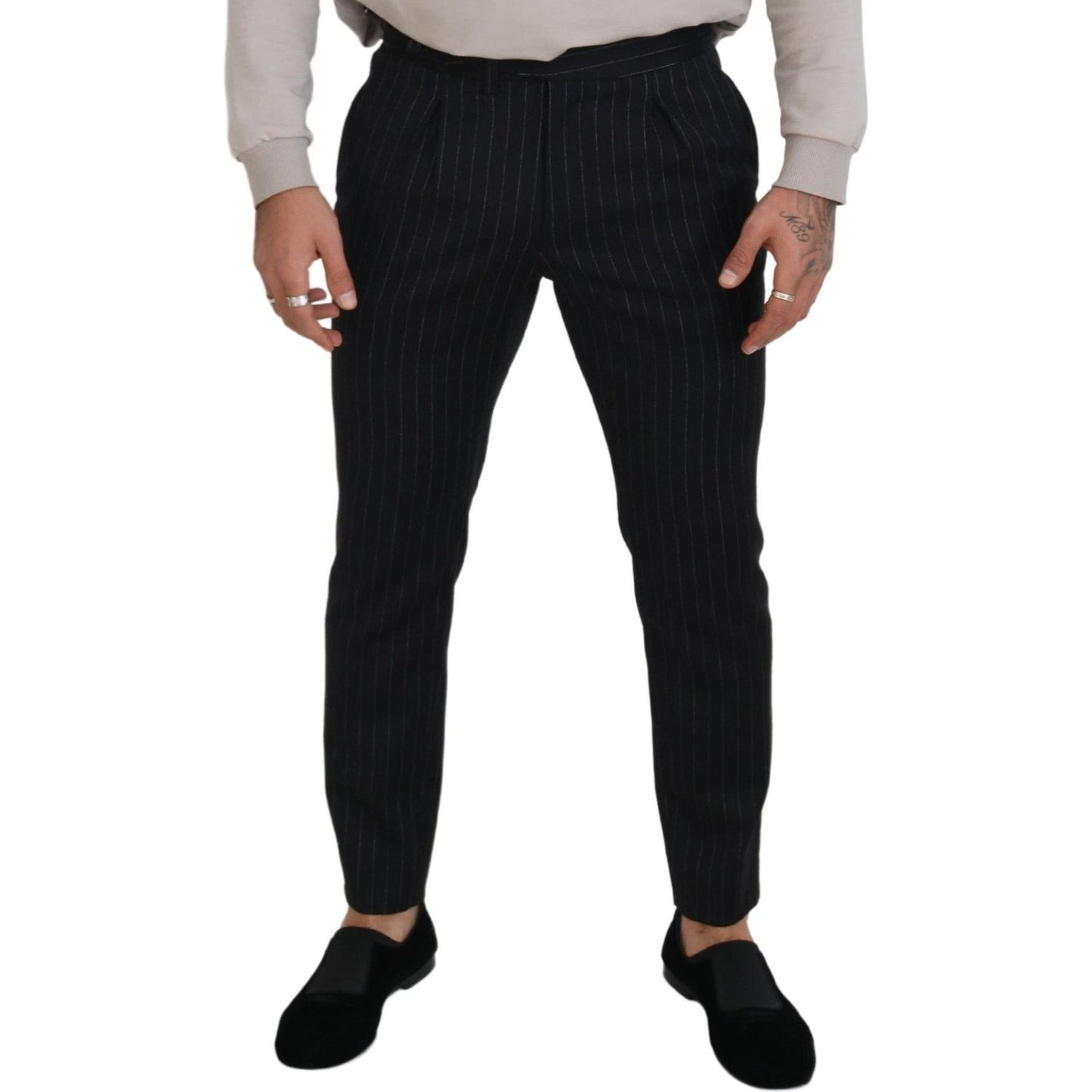 Dolce & Gabbana Elegant Black Striped Wool Blend Trousers Dolce & Gabbana