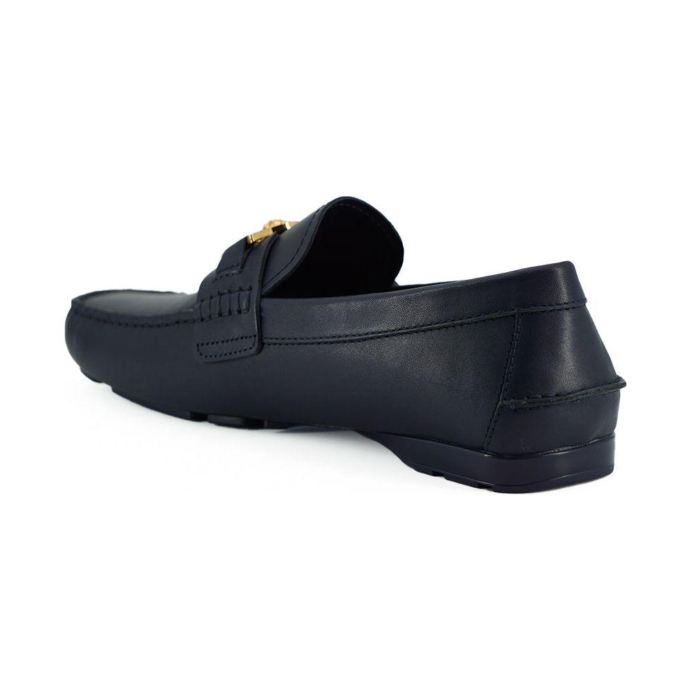 Versace Elegant Navy Blue Calf Leather Loafers Versace