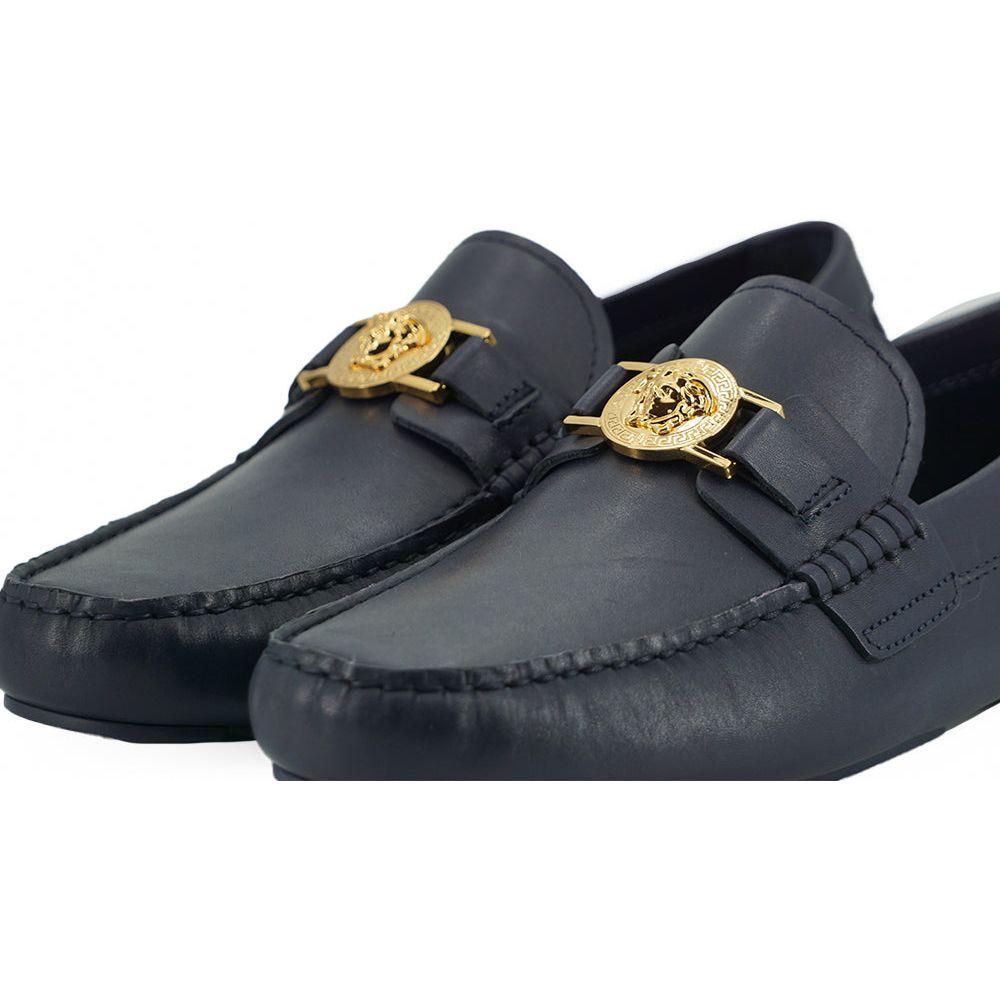 Versace Elegant Navy Blue Calf Leather Loafers Versace