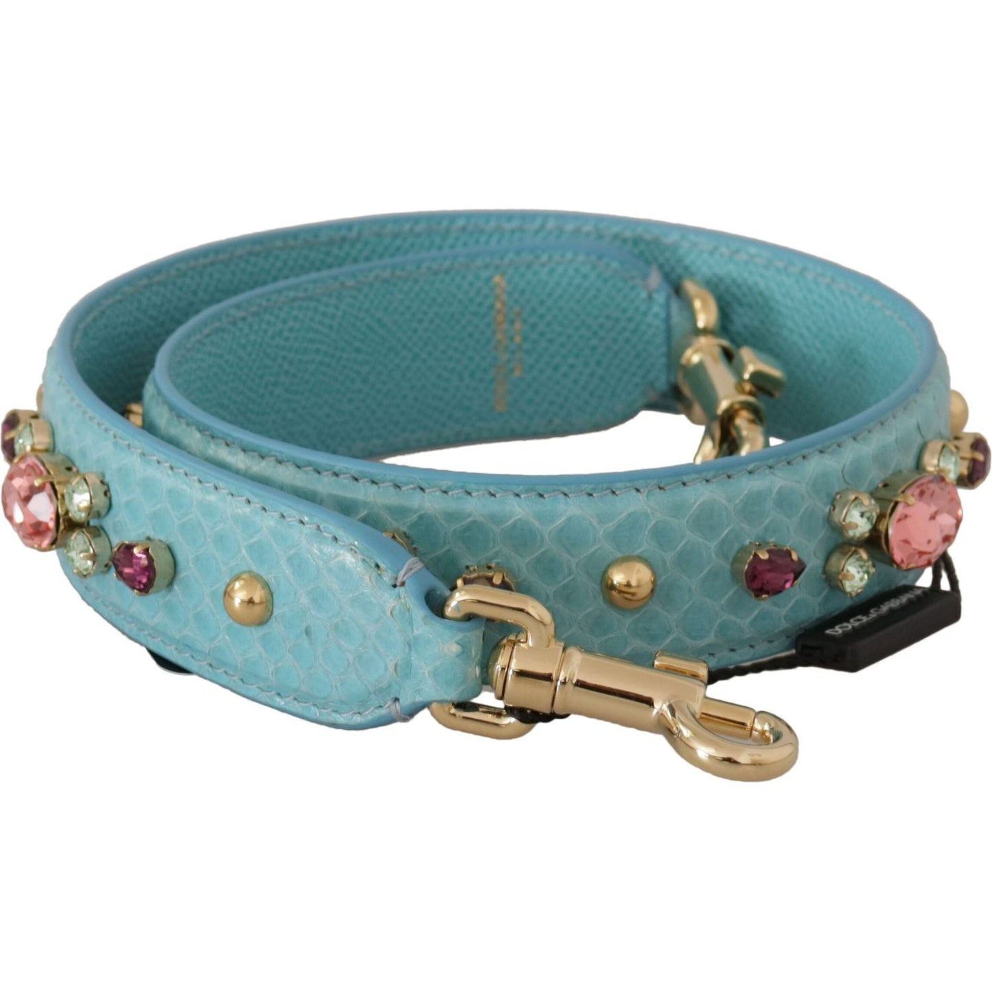 Dolce & Gabbana Elegant Blue Leather Bag Strap with Gold Accents Dolce & Gabbana