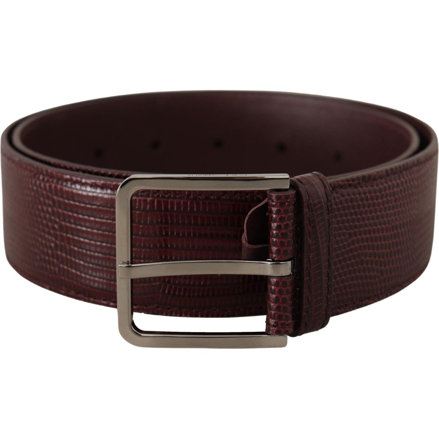 Dolce & Gabbana Elegant Maroon Leather Belt with Engraved Buckle Dolce & Gabbana