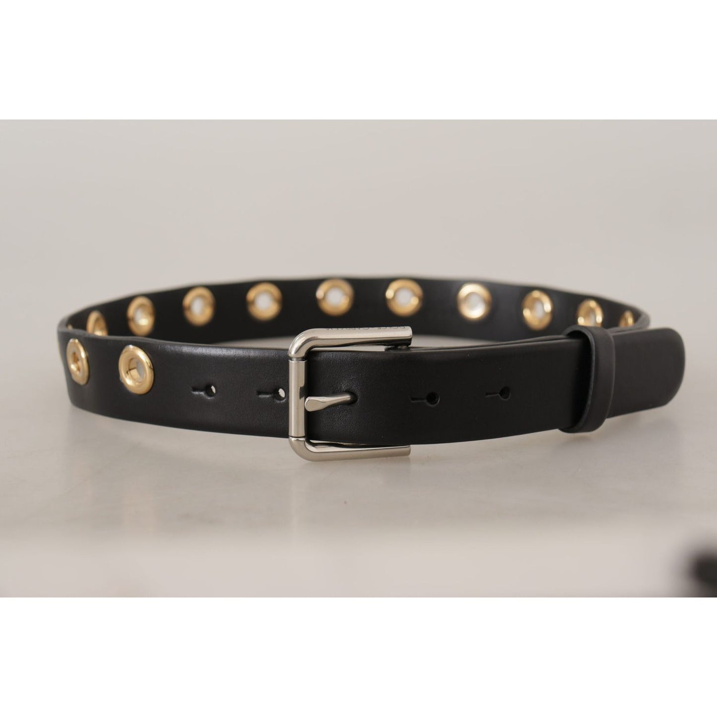 Dolce & Gabbana Chic Black Leather Belt with Engraved Buckle Dolce & Gabbana