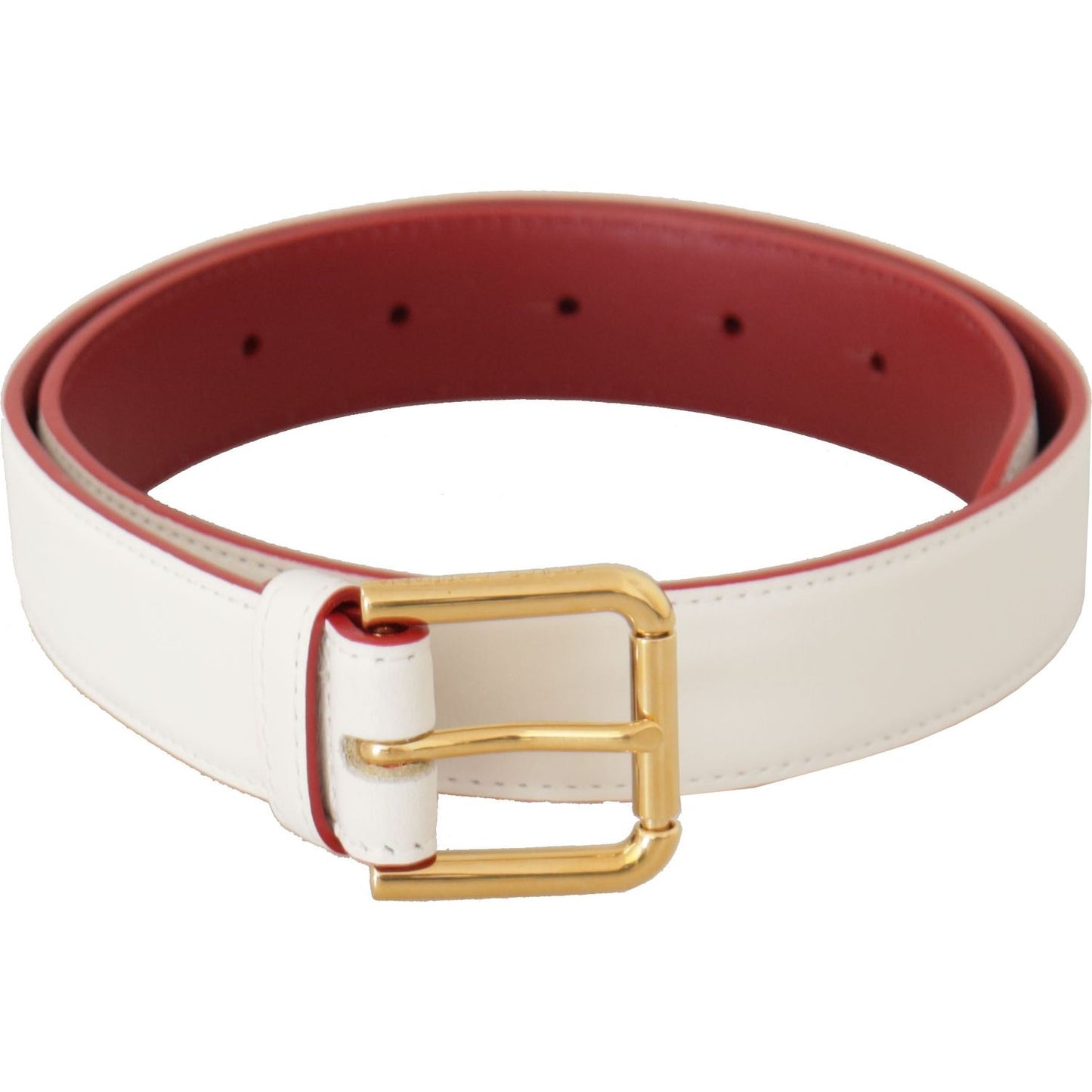 Dolce & Gabbana Elegant White Leather Belt with Engraved Buckle Dolce & Gabbana