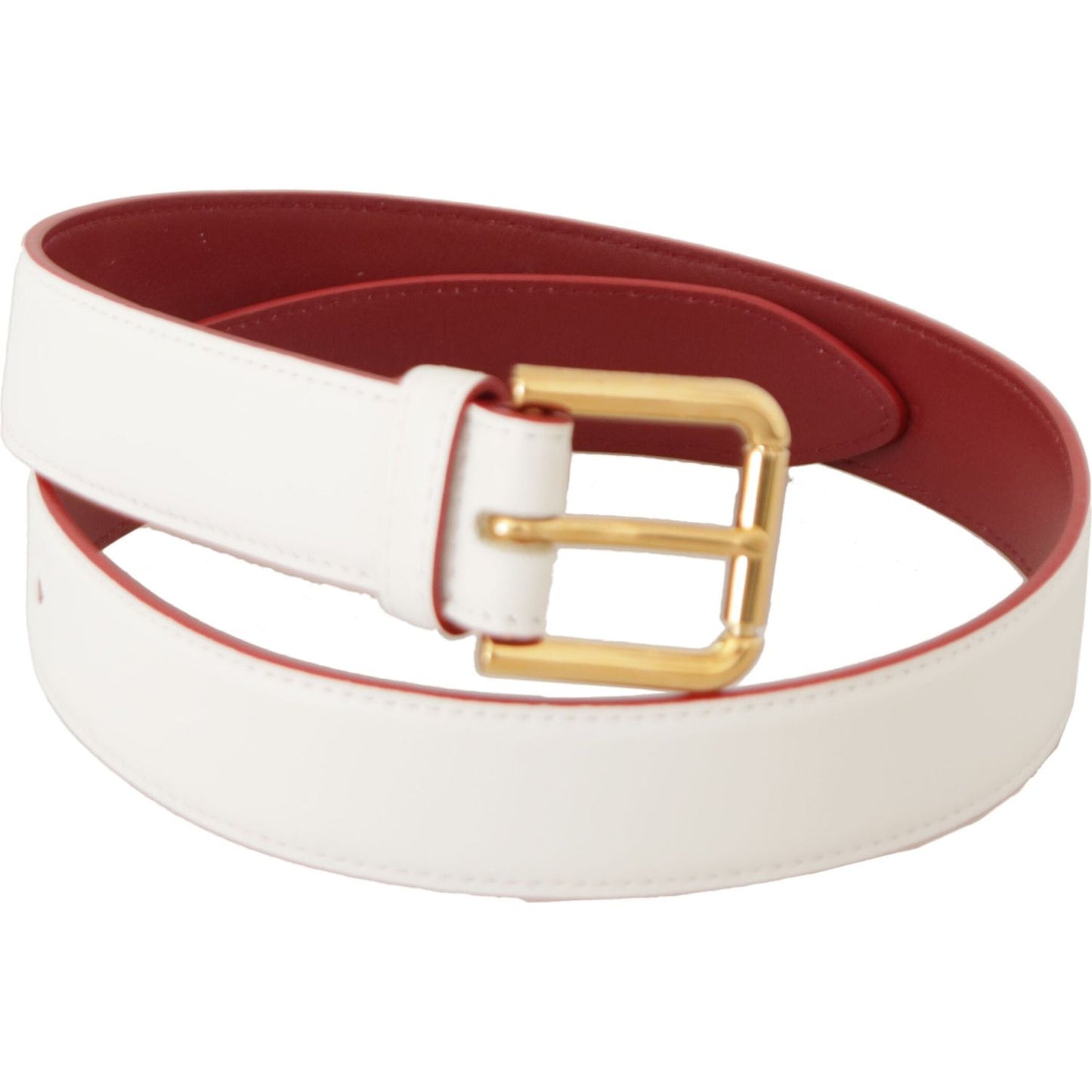 Dolce & Gabbana Elegant White Leather Belt with Engraved Buckle Dolce & Gabbana