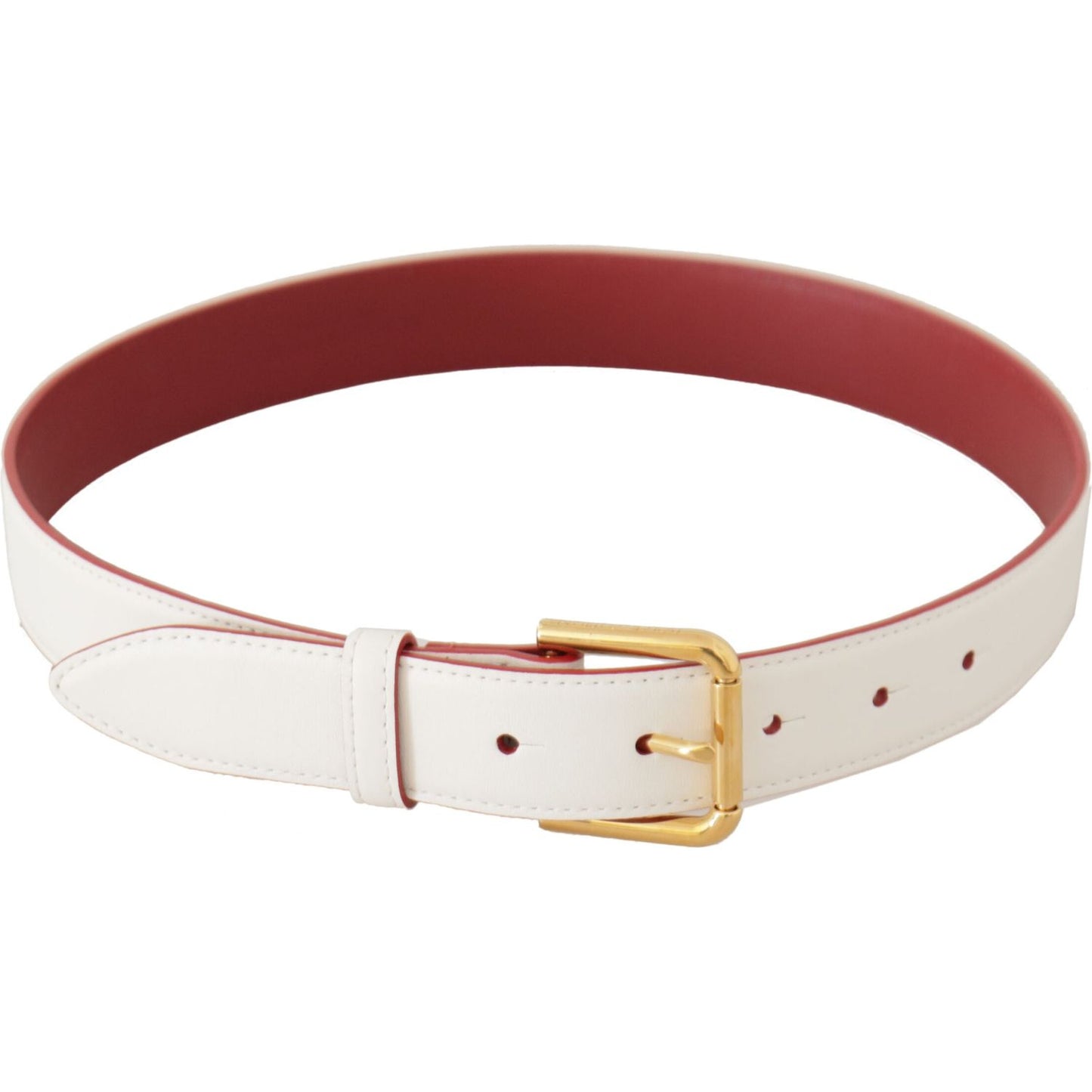 Dolce & Gabbana Elegant White Leather Belt with Engraved Buckle Dolce & Gabbana