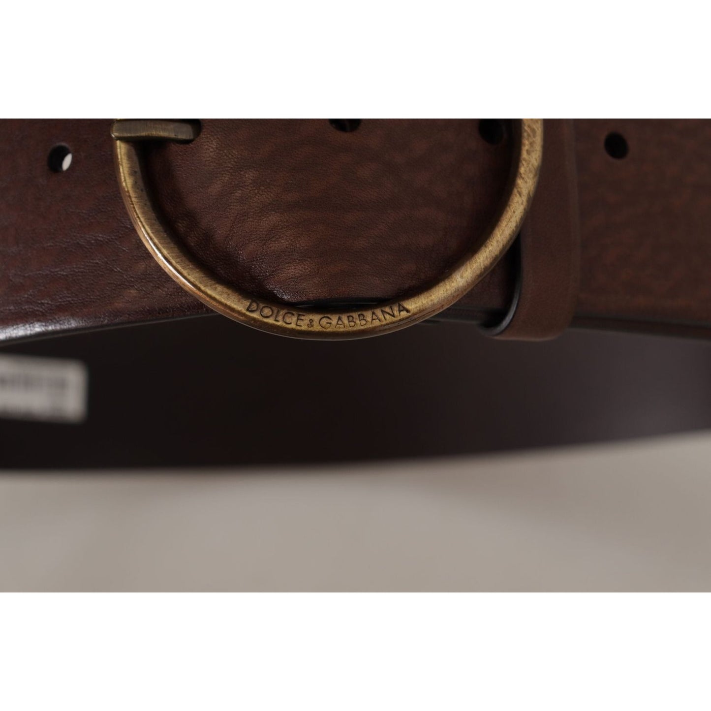 Dolce & Gabbana Elegant Brown Leather Belt with Engraved Buckle Dolce & Gabbana