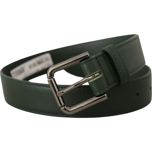 Dolce & Gabbana Elegant Dark Green Leather Belt with Logo Buckle Dolce & Gabbana