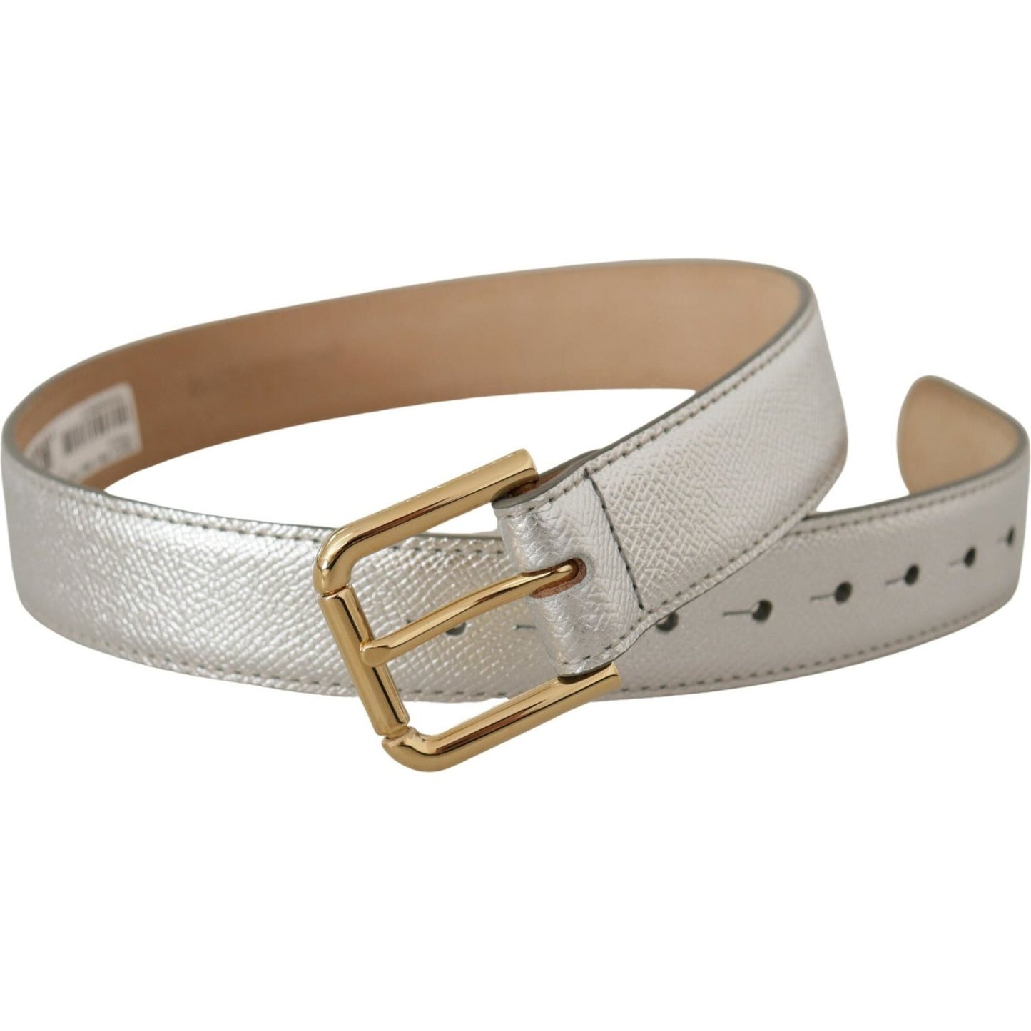 Dolce & Gabbana Elegant Silver Leather Belt with Engraved Buckle Dolce & Gabbana