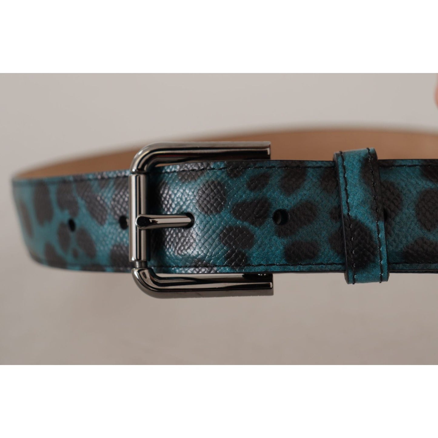 Dolce & Gabbana Engraved Logo Leather Belt in Blue Green Dolce & Gabbana