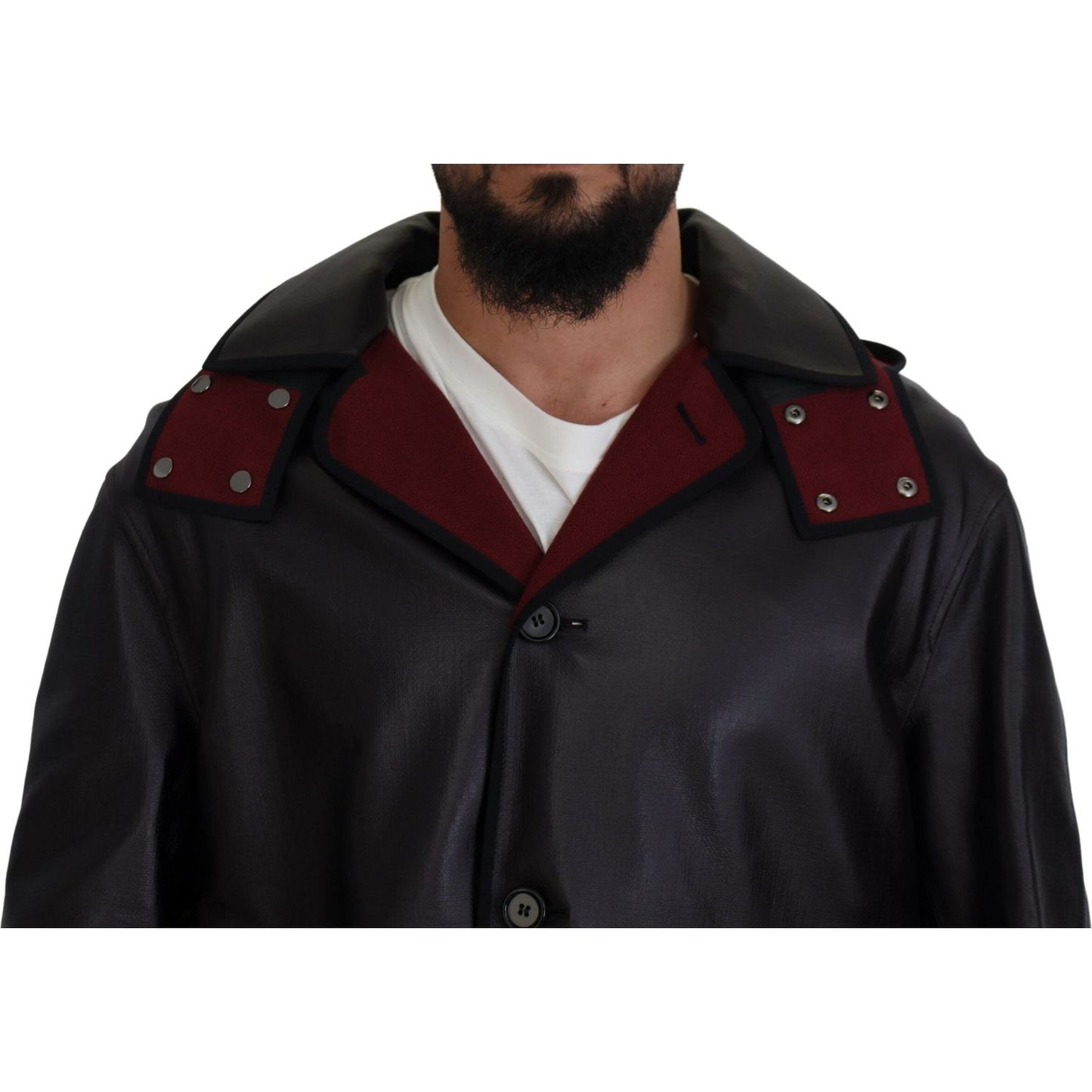 Dolce & Gabbana Elegant Hooded Parka Coat in Black and Bordeaux Dolce & Gabbana