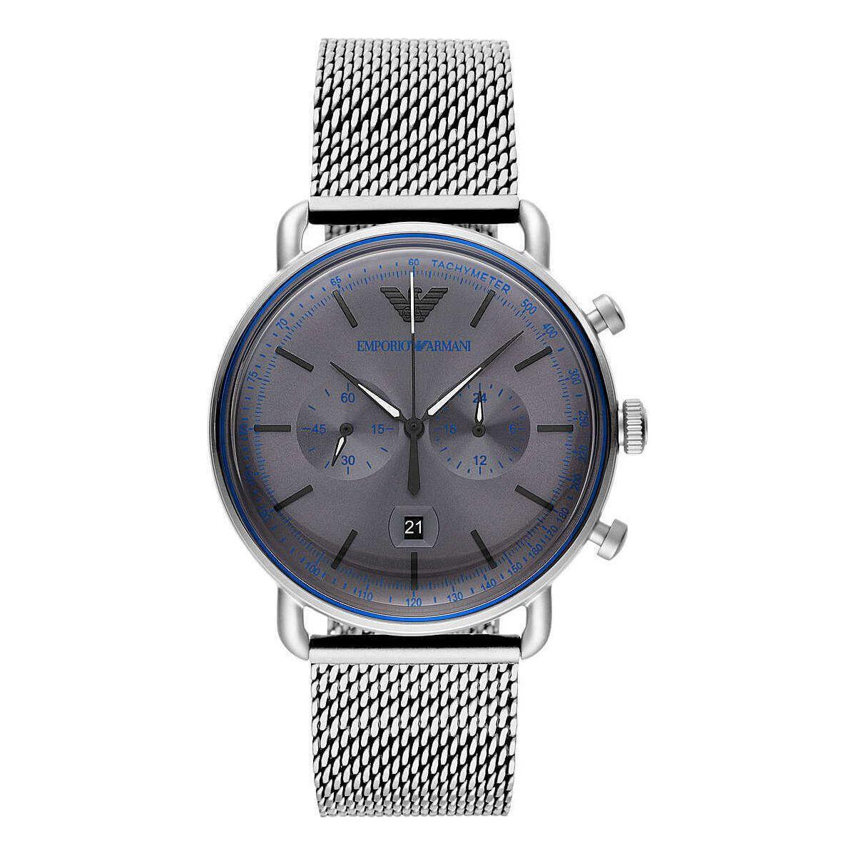 Emporio Armani Sophisticated Silver Steel Chronograph Watch Emporio Armani