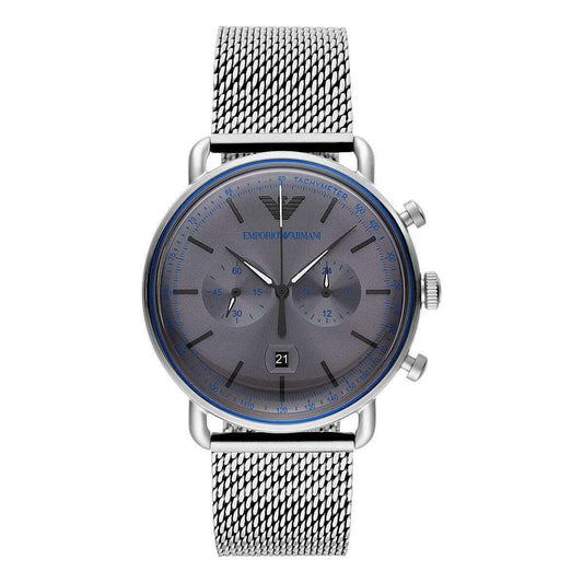 Emporio Armani Sophisticated Silver Steel Chronograph Watch Emporio Armani