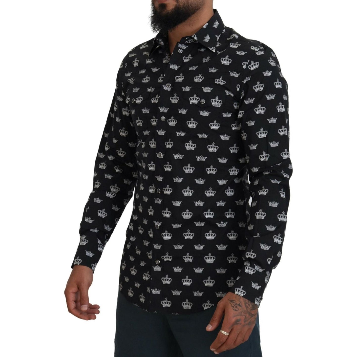 Dolce & Gabbana Elegant Slim Fit Crown Print Formal Shirt Dolce & Gabbana