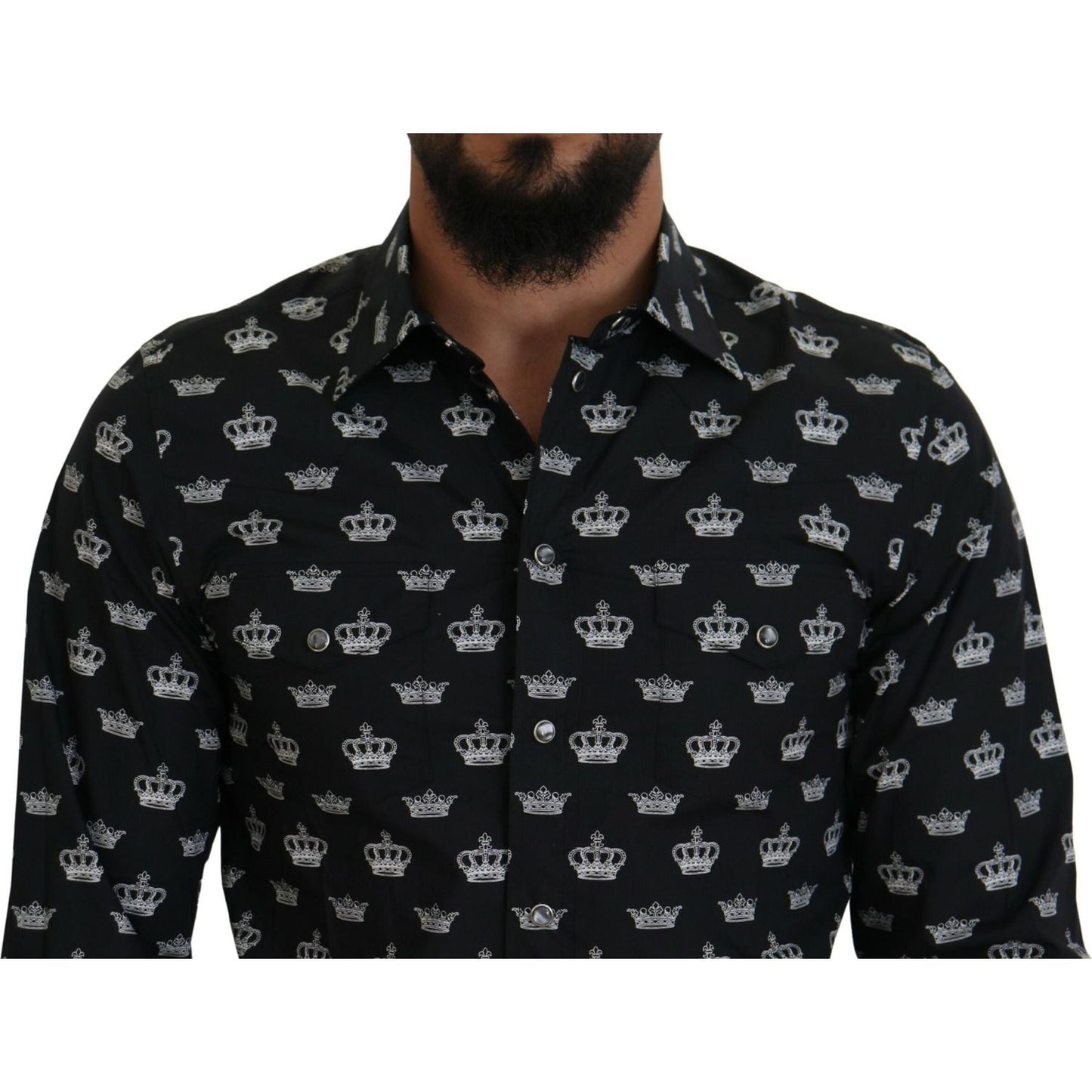 Dolce & Gabbana Elegant Slim Fit Crown Print Formal Shirt Dolce & Gabbana