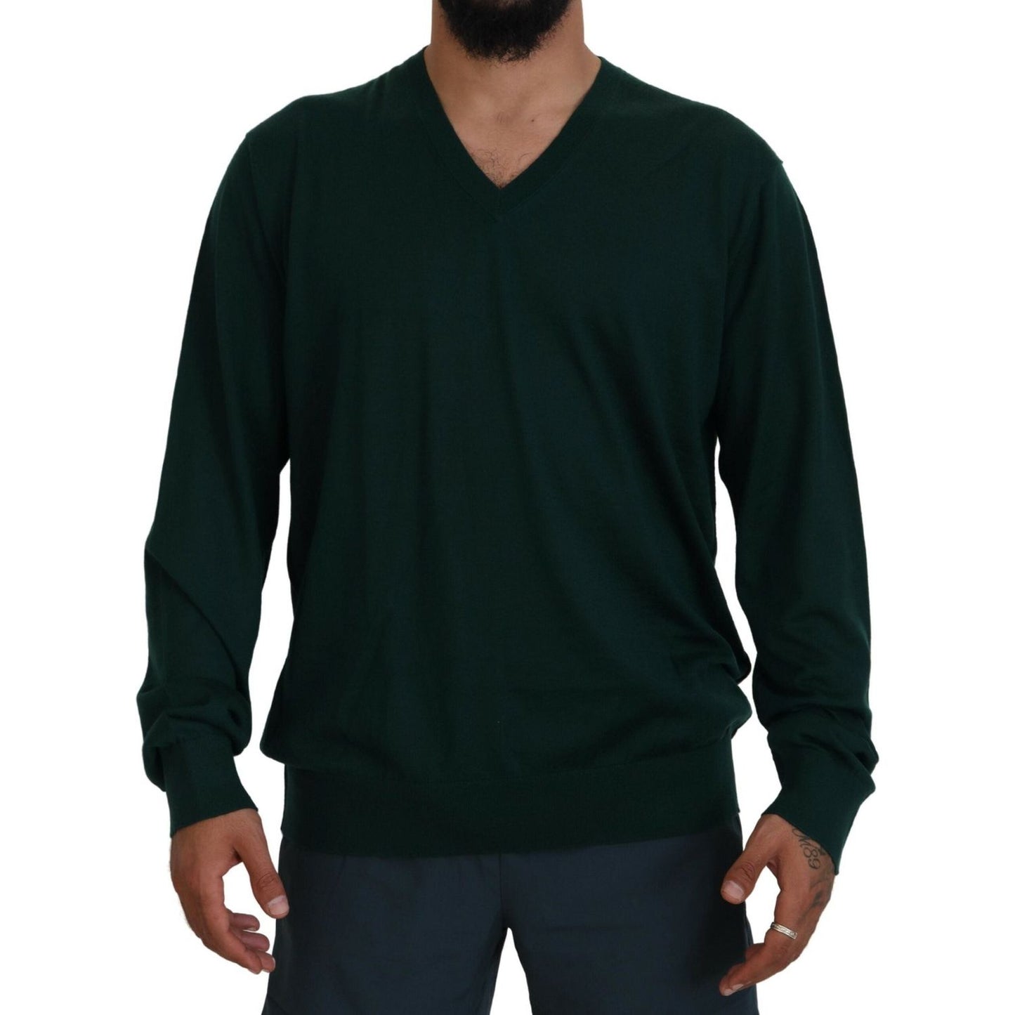 Dolce & Gabbana Elegant Green V-Neck Cashmere Sweater Dolce & Gabbana