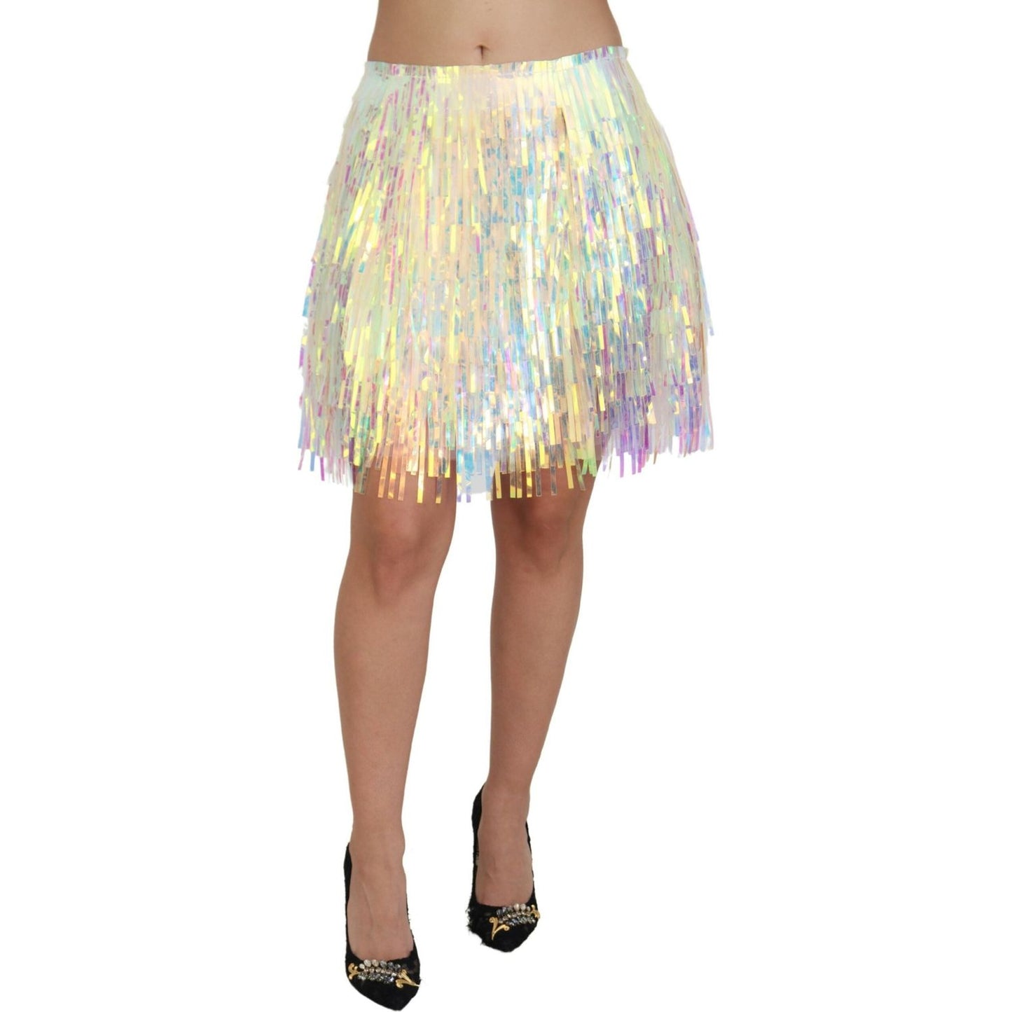 Dolce & Gabbana Iridescent Fringe Mini Skirt Mid Waist Dolce & Gabbana