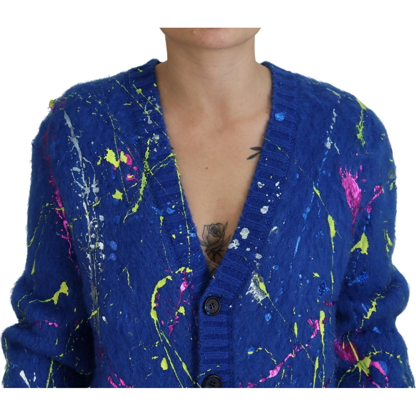 Dolce & Gabbana Elegant Multicolor Splash Mohair Cardigan Dolce & Gabbana