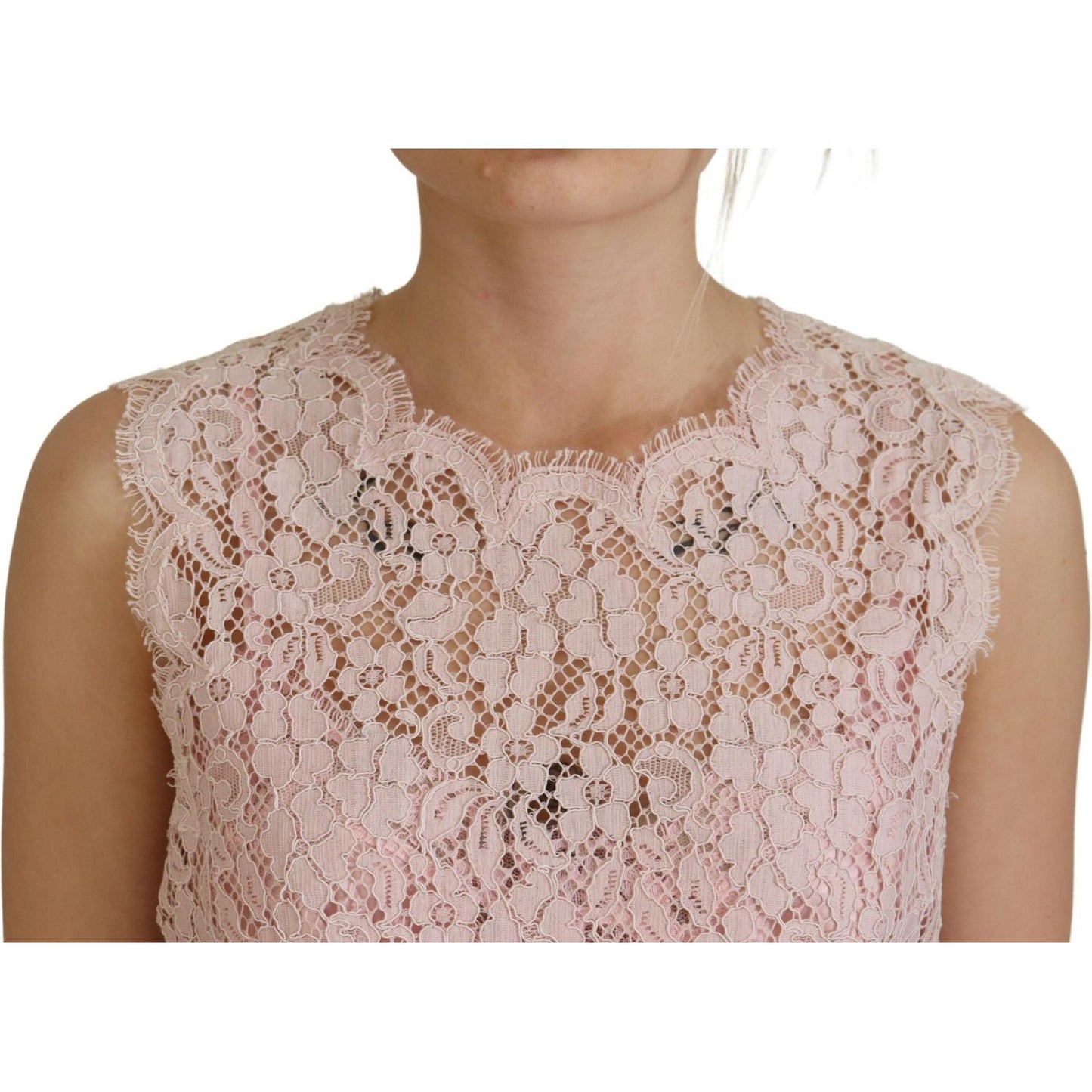 Dolce & Gabbana Elegant Sheer Lace Sleeveless Blouse in Pink Dolce & Gabbana