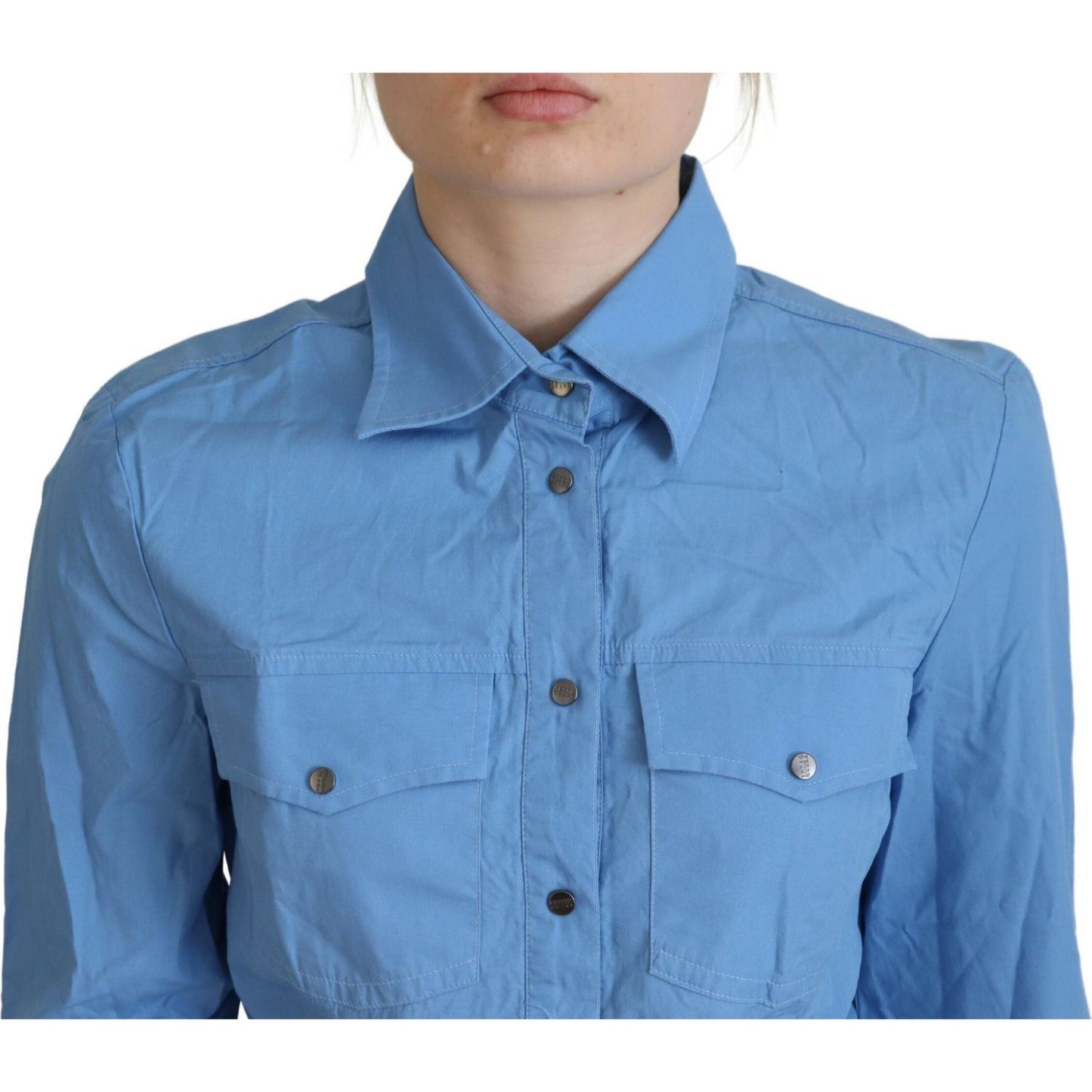 Ferre Elegant Blue Cotton Long Sleeve Polo Top Ferre