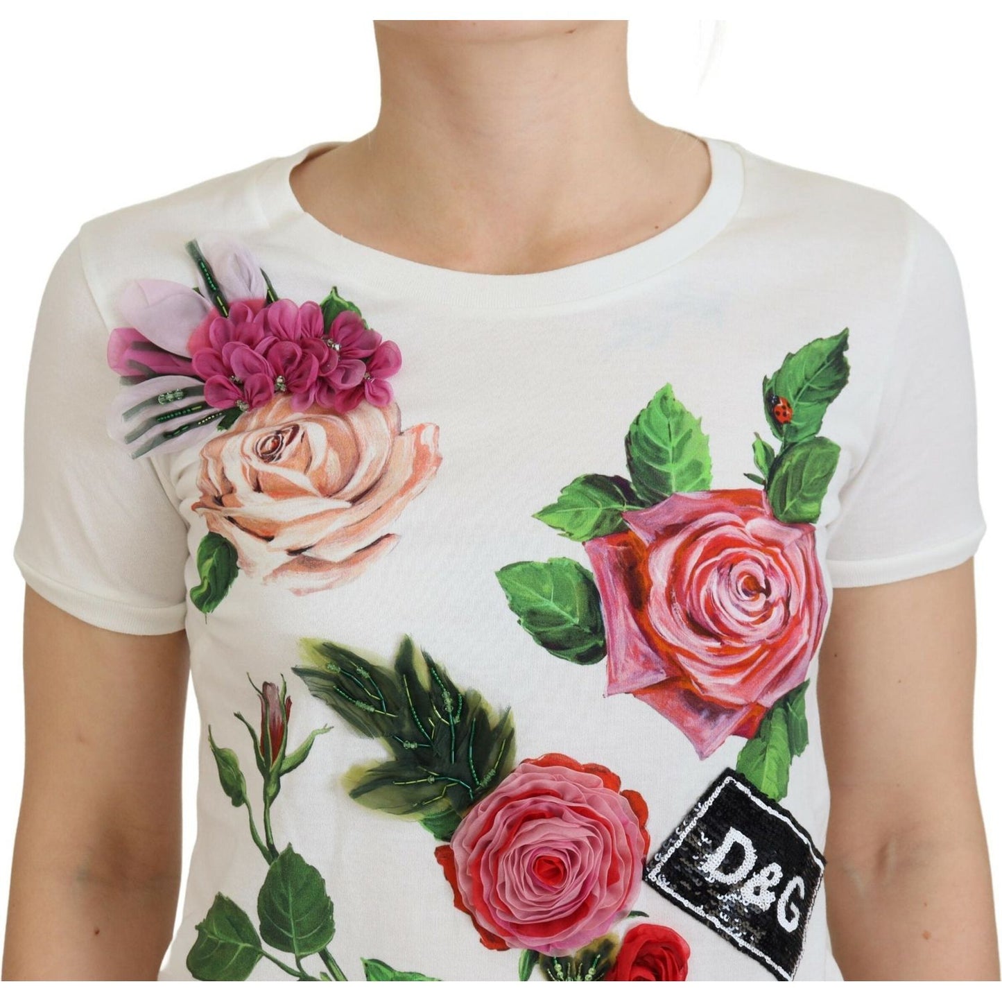 Dolce & Gabbana Elegant Multicolor Rose Print Cotton Tee Dolce & Gabbana