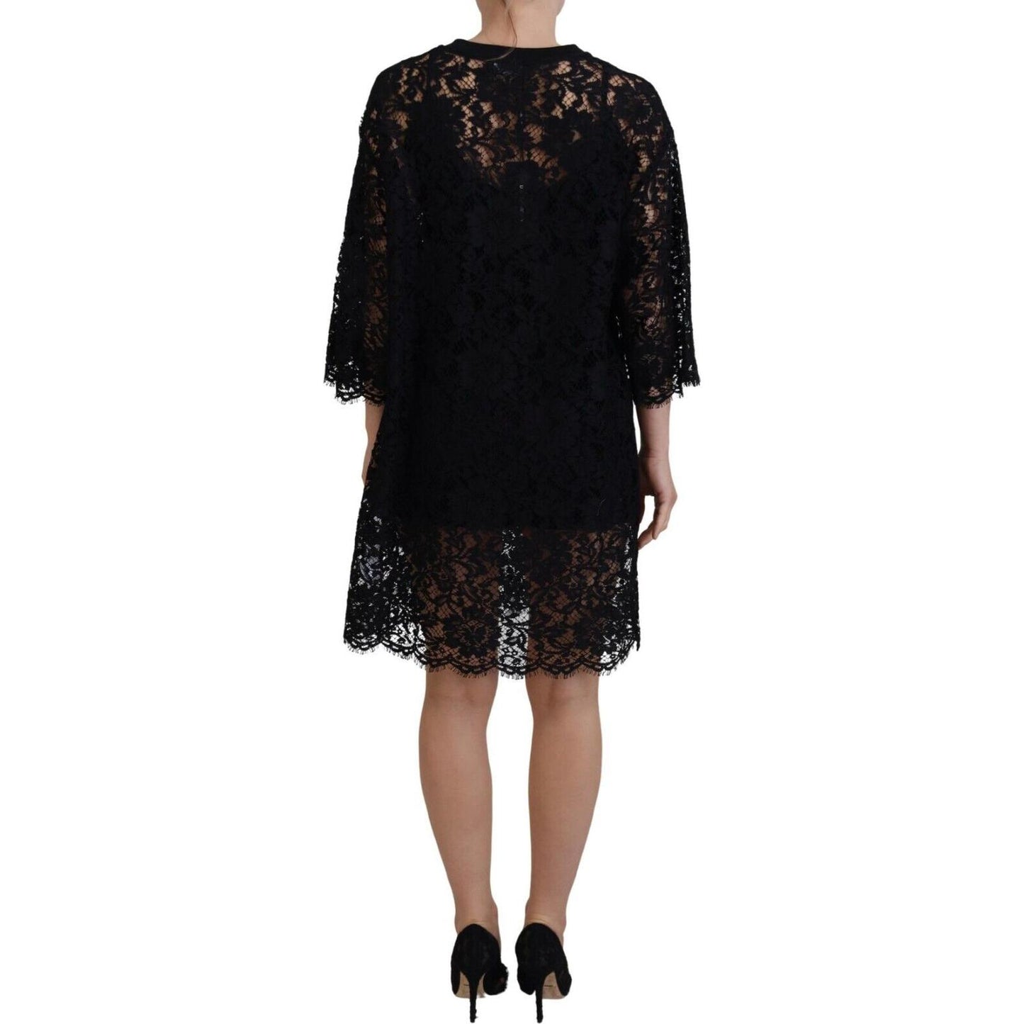 Dolce & Gabbana Elegant Black Floral Lace Shift Dress Dolce & Gabbana