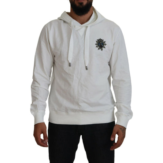 Dolce & Gabbana White Cotton Hooded Sweatshirt Logo Sweater Dolce & Gabbana