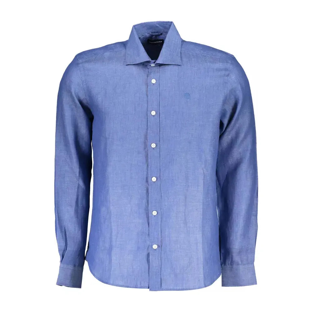 North Sails Blue Linen Men Shirt North Sails