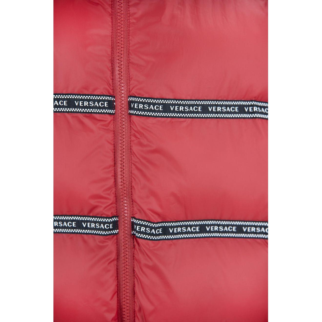 Elegant Red Versace Logo Vest with Detachable Hood Versace