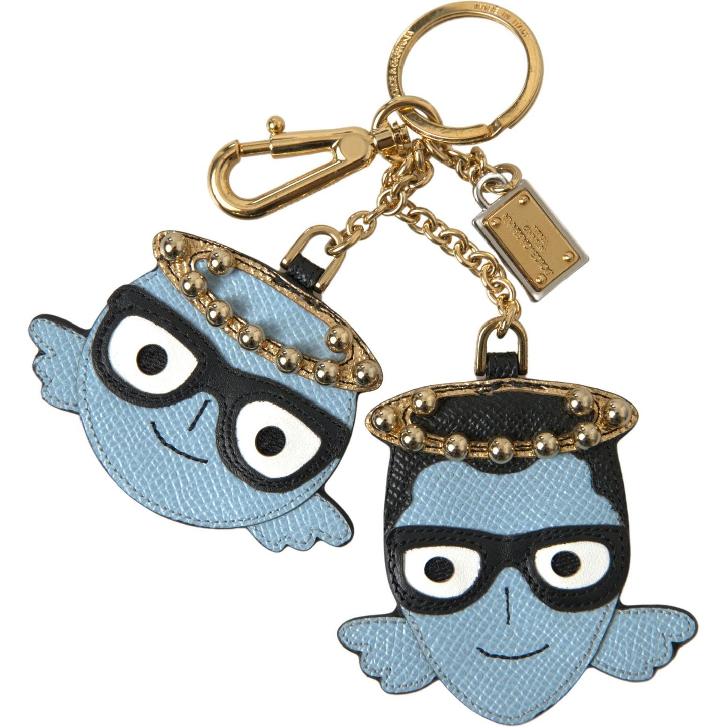 Dolce & Gabbana Chic Blue Leather Keychain with Gold Accents Dolce & Gabbana