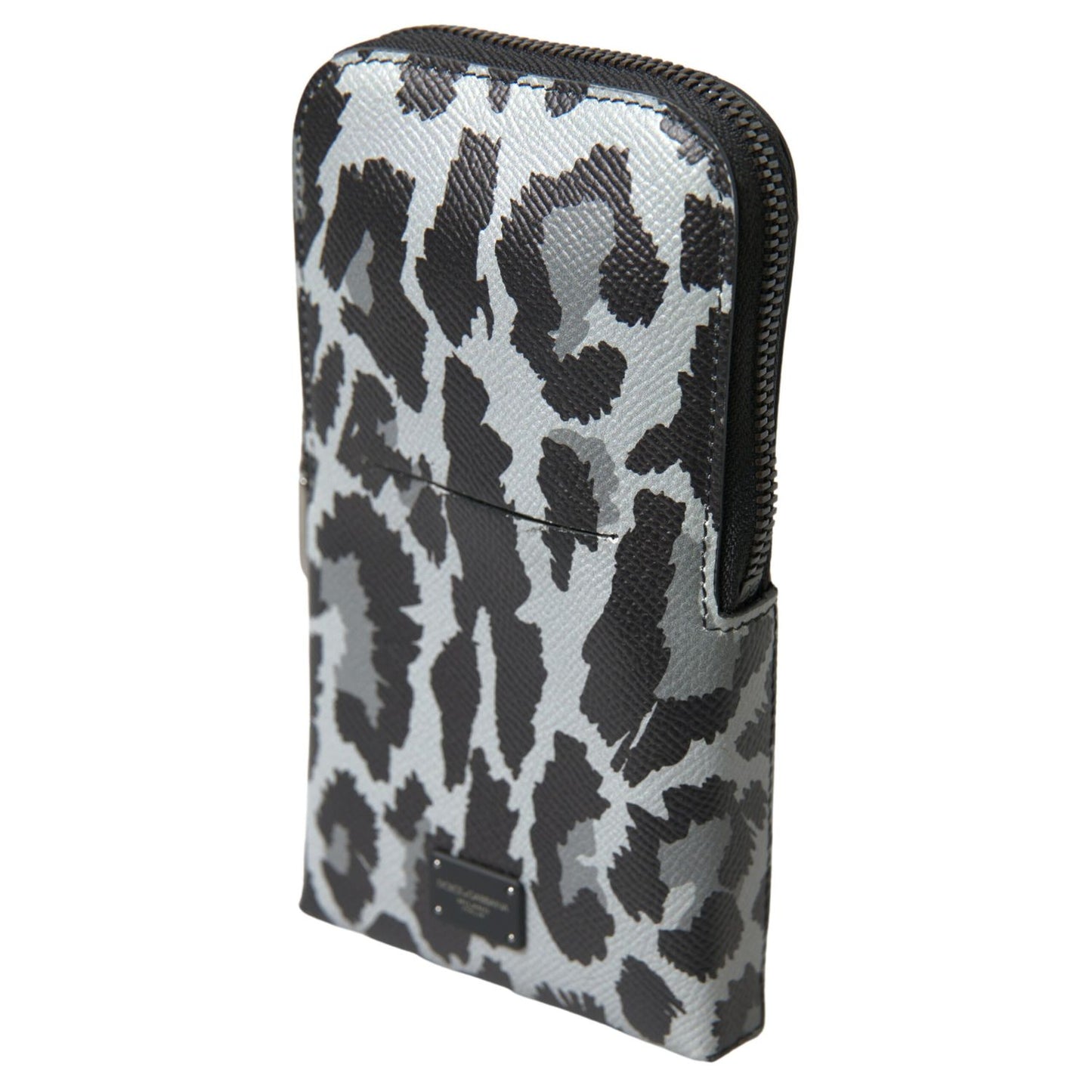 Dolce & Gabbana Gray Leopard Leather Men Purse Crossbody Sling Phone Bag Dolce & Gabbana