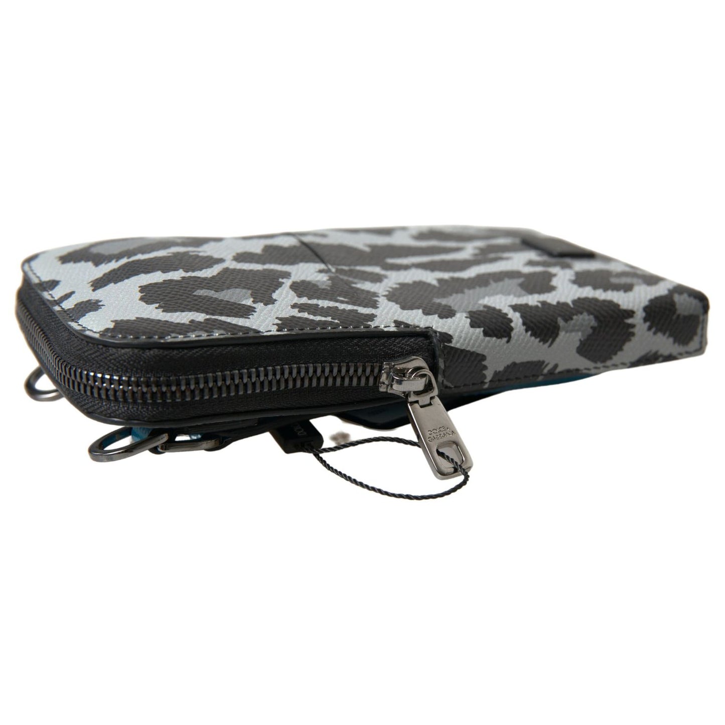 Dolce & Gabbana Gray Leopard Leather Men Purse Crossbody Sling Phone Bag Dolce & Gabbana