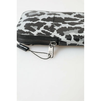 Dolce & Gabbana Gray Leopard Leather Men Purse Crossbody Sling Phone Bag Dolce & Gabbana