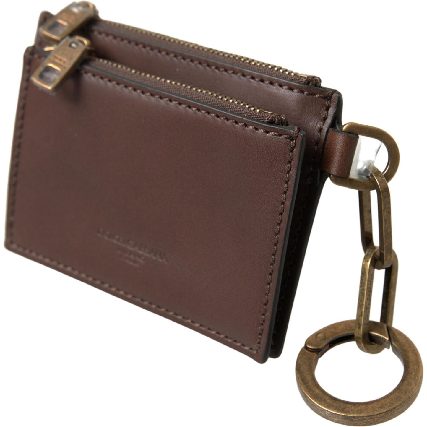 Dolce & Gabbana Brown Leather Zip Logo Keyring Coin Purse Wallet Dolce & Gabbana