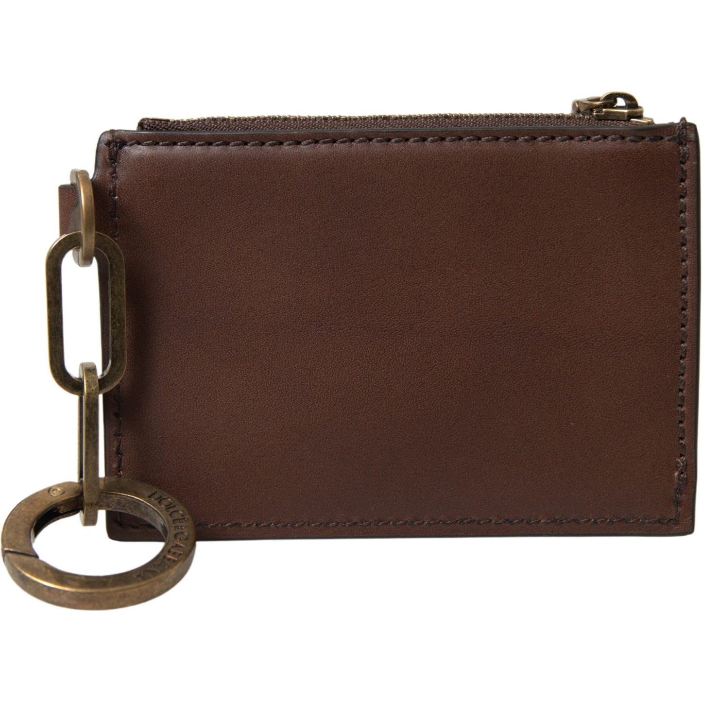 Dolce & Gabbana Brown Leather Zip Logo Keyring Coin Purse Wallet Dolce & Gabbana
