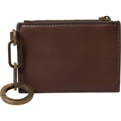 Dolce & Gabbana Brown Leather Zip Logo Keyring Coin Purse Wallet Dolce & Gabbana