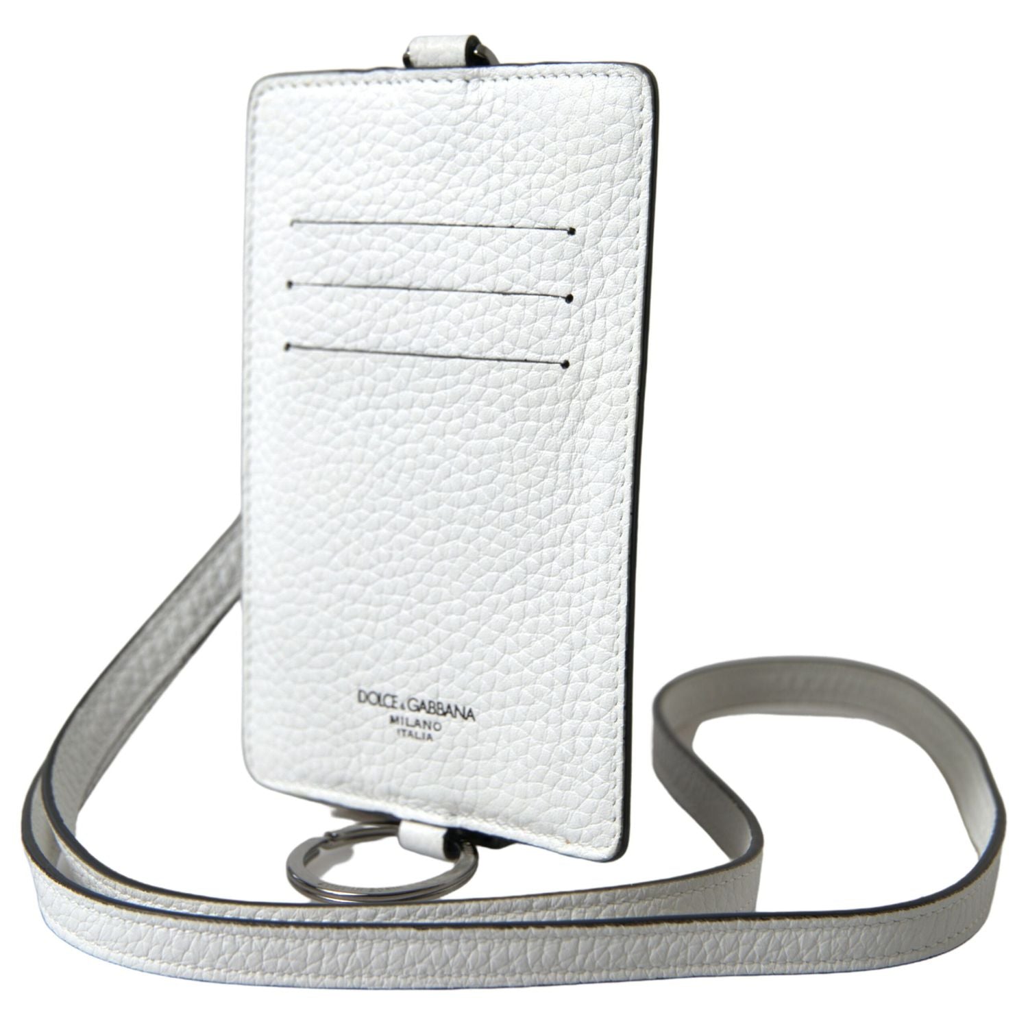 Dolce & Gabbana White Leather Lanyard Logo Card Holder Men Wallet